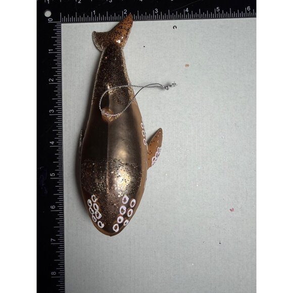 Hand-Painted Gold Whale Ornament With Glitter Accents & Hanging Cord - Picture 4 of 4